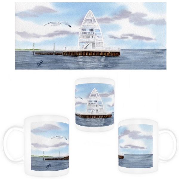 Tasse Becher Kaffeebecher Aquarell Maritim Kunst Druck Kunstdruck Nordsee Juist Seezeichen Hafen Zitronenpresse  - Juist 11