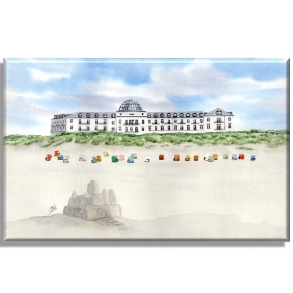 Leinwand 30 x 20 cm Keilrahmen Canvas-Leinen  Aquarell Kunst Druck Kunstdruck Strandkorb Sonnenuntergang Nordsee Insel Juist - Strandhotel Kurhaus Juist weiter Strand - Juist 14