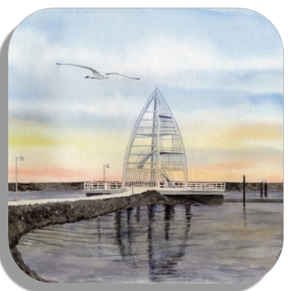 Untersetzer Glasuntersetzer 9,5 x 9,5 cm Aquarell Maritim Kunst Druck Kunstdruck Nordsee Juist Seezeichen Hafen Zitronenpresse  - Juist 4