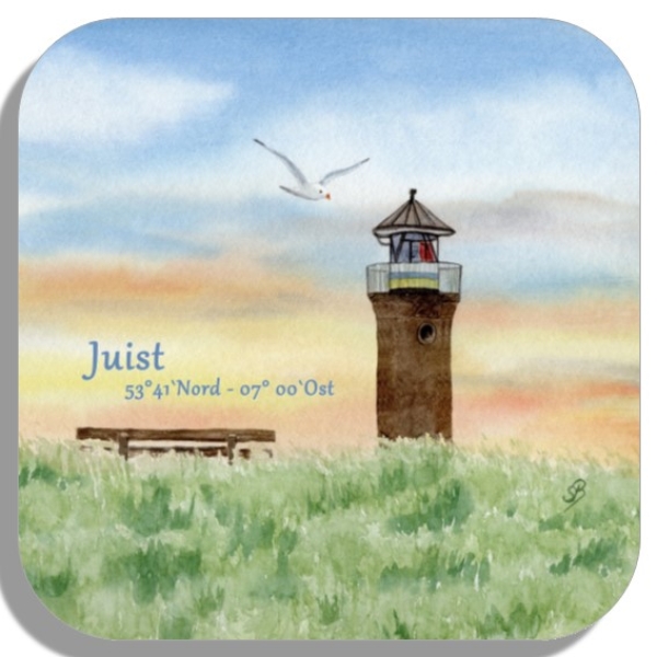 Untersetzer Glasuntersetzer 9,5 x 9,5 cm Juist9 - Alter Leuchtturm im Sonnenuntergang