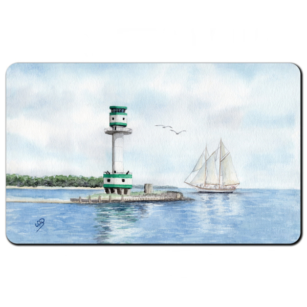 Breakfast Board Watercolor Maritime Art Print Baltic Sea - Kiel Lighthouse Sailing ship Kiel Fjord - Kiel1