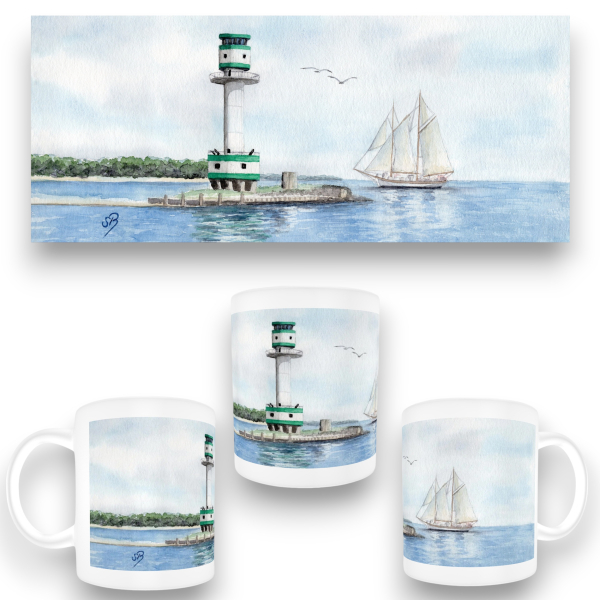 Cup Coffee Cup Mug Watercolor Maritime Art Print Baltic Sea - Kiel Lighthouse Sailing ship Kiel Fjord - Kiel1