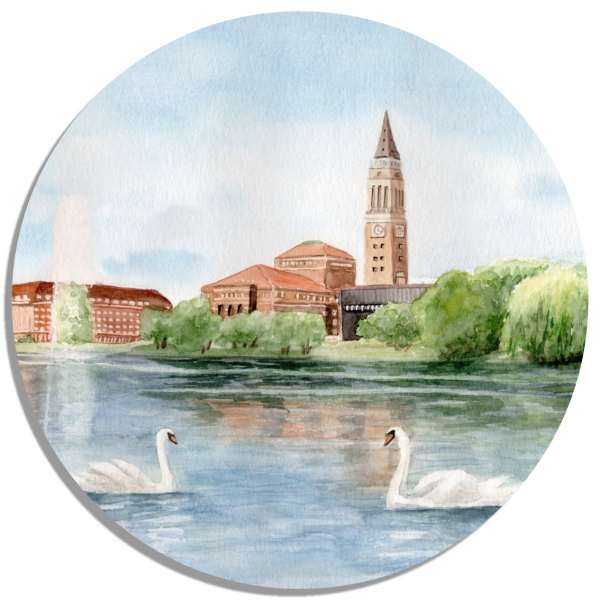 Coasters glass coasters 9,5 x  9,5 cm Watercolor Maritime Art Print Baltic Sea - Kiel City Hall - Kiel2