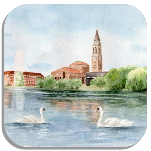 Coasters glass coasters 9,5 x  9,5 cm  Watercolor Maritime Art Print Baltic Sea - Kiel City Hall - Kiel2