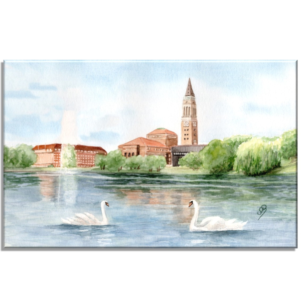 Stretcher frame canvas 40 x 30 cm Watercolor Maritime Art Print Baltic Sea - Kiel City Hall - Kiel2