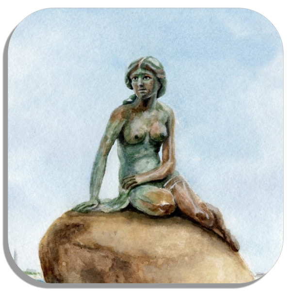 Untersetzer Glasuntersetzer 9,5 x 9,5 cm Kopenhagen - Statue "Kleine Meerjungfrau" - Kop1
