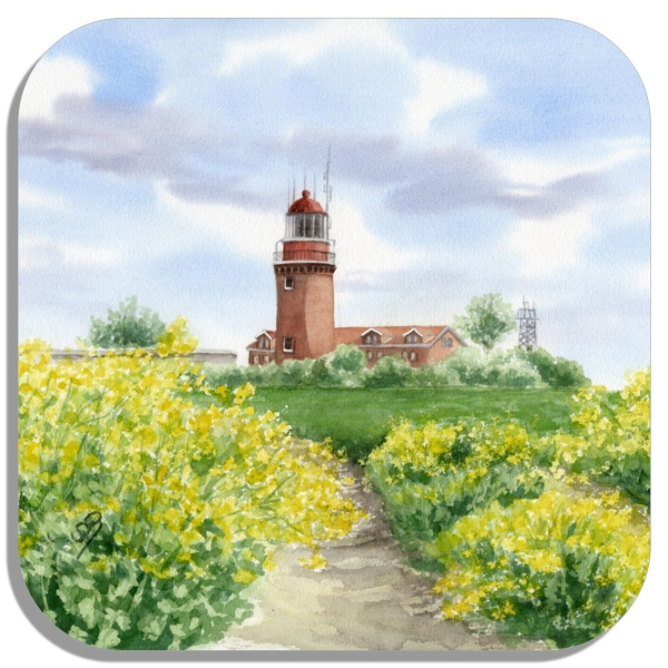Coasters glass coasters 9,5 x  9,5 cm  Watercolor Maritime Art Print Baltic Sea Kühlungsborn Lighthouse