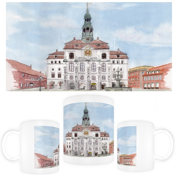 Cup Coffee Cup Mug  Watercolor Art Print Luneburg Heath Heathland Landscape City Hall