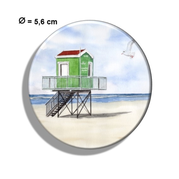 Kühlschrankmagnet m. Flaschenöffner  Aquarell Maritim Kunst Druck Kunstdruck Nordsee Insel Langeoog Badeturm grün Strand Meer