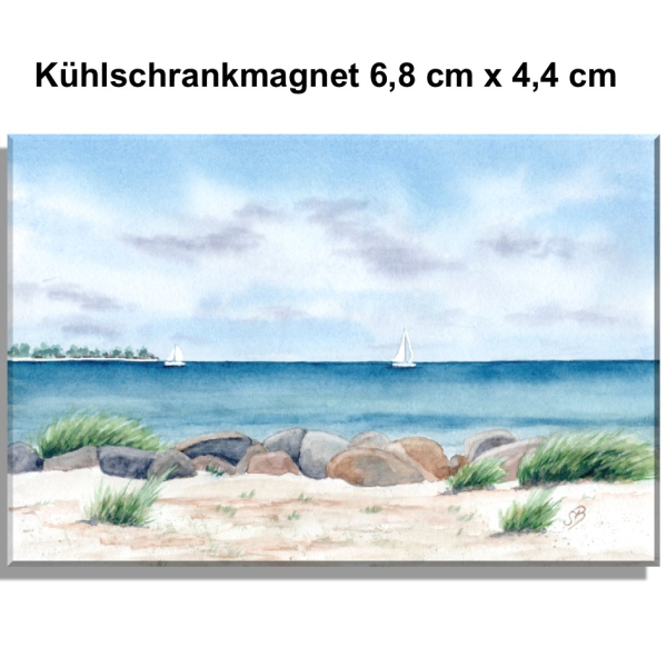 Fridge magnet  Watercolor Maritime Art Print Baltic Sea Island Fehmarn Laboe Beach  - LB3