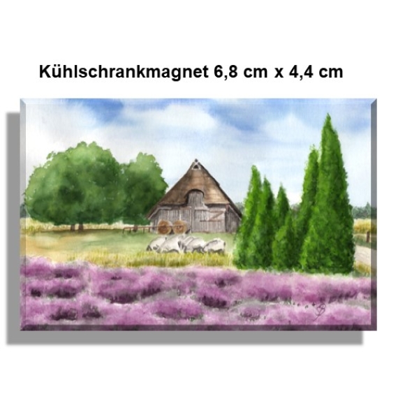 Kühlschrankmagnet   Aquarell Kunst Druck Kunstdruck Lüneburger Heide Lüneburg Landschaft Kutsche Kutschfahrt