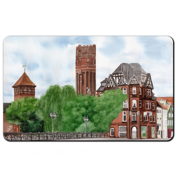 Frühstücksbrettchen Brettchen  Aquarell Kunst Druck Kunstdruck Lüneburger Heide Lüneburg  Stsdt Wasserturm