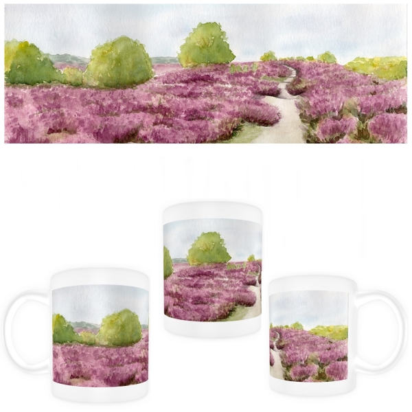Cup Coffee Cup Mug  Watercolor Art Print Luneburg Heath Heathland Landscape Coach Carriage Ride