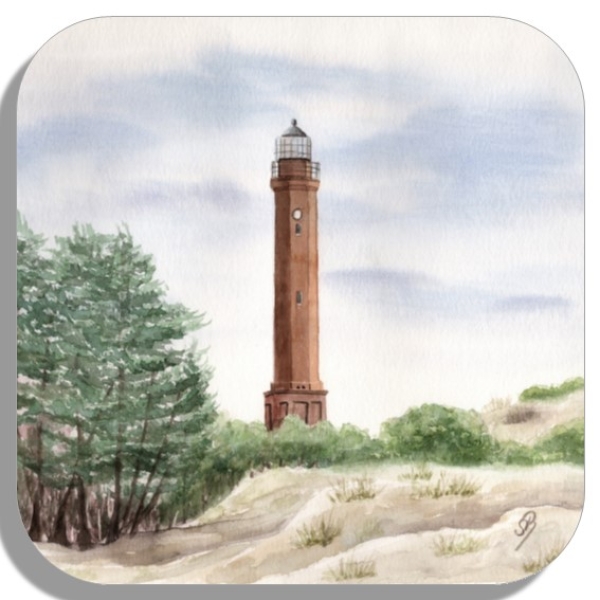 Coasters glass coasters 9,5 x  9,5 cm Watercolor Maritime Art Print North Sea Norderney Island Lighthouse Beach