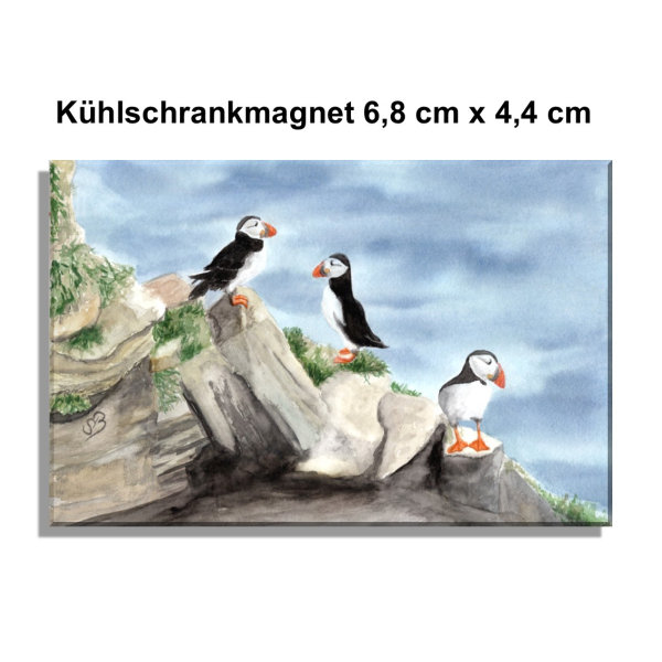 Kühlschrankmagnet Aquarell Kunst Druck Kunstdruck Vogel Papageientaucher Puffin - Norwegen Dänemark Nordsee Arktis