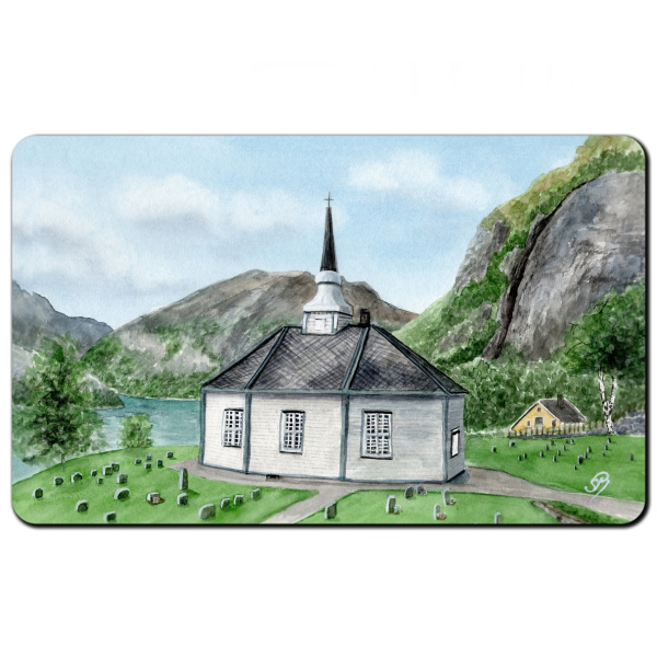 Frühstücksbrettchen Brettchen Aquarell Kunst Druck Kunstdruck Norwegen Norge Norway Geiranger Fjord Kirche