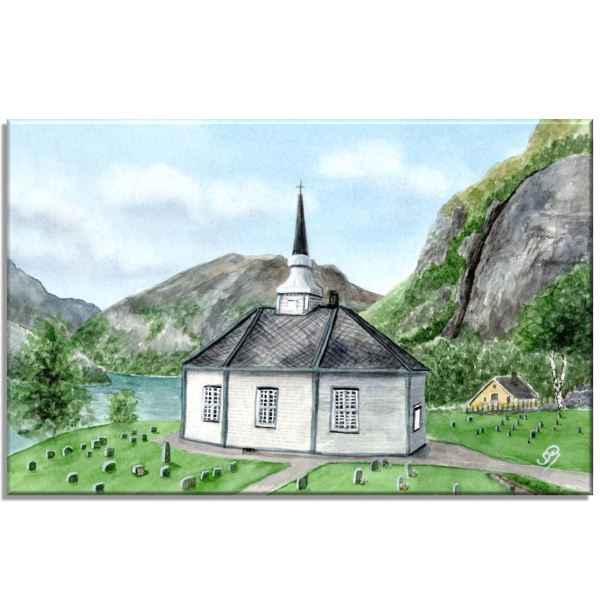 Leinwand 30 x 20 cm Keilrahmen Canvas-Leinen Aquarell Kunst Druck Kunstdruck Norwegen Norge Norway Geiranger Fjord Kirche