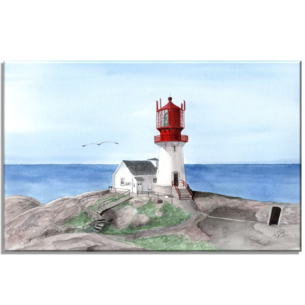 Leinwand 40 x 30 cm Keilrahmen Canvas-Leinen Aquarell Kunst Druck Kunstdruck Norwegen Norge Norway Leuchtturm Lindesnes Fyr Lindesnesfyr