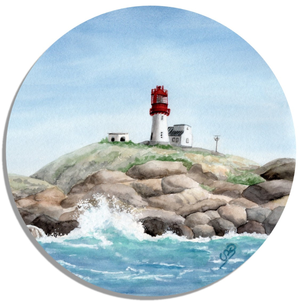Coasters glass coasters 9,5 x  9,5 cm watercolor art print Norway Norge Lindesnes Fyr Lighthouse