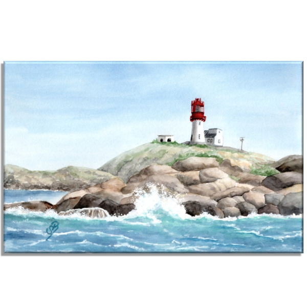 Stretcher frame canvas 30 x 20 cm linen  watercolor art print Norway Norge Lindesnes Fyr Lighthouse