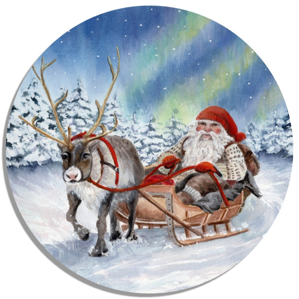 Coasters glass coasters 9,5 x  9,5 cm watercolor art print Norway Norge Christmas Santa Claus Julenisse Polarlights