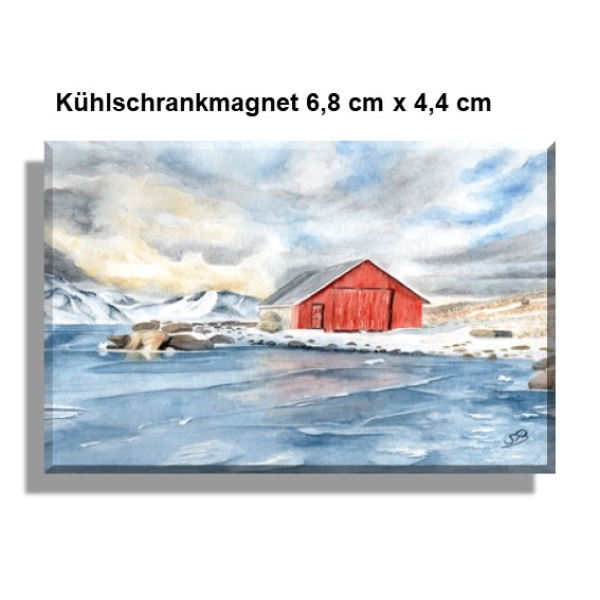 Kühlschrankmagnet  Aquarell Kunst Druck Kunstdruck Norwegen Norge Norway Eisfjord Fjord Gletscher Haus am Fjord