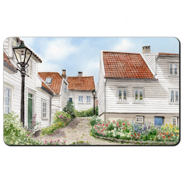 Frühstücksbrettchen Brettchen Aquarell Kunst Druck Kunstdruck Norwegen Norge Norway Gamle Stavanger - NO20