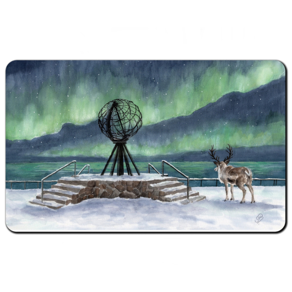 Frühstücksbrettchen Brettchen Aquarell Kunst Druck Kunstdruck Norwegen Norge Norway  Nordkapp Nordkap Globus Polarlichter