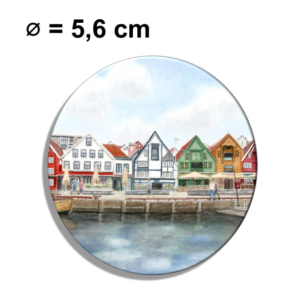 Kühlschrankmagnet m. Flaschenöffner  Aquarell Kunst Druck Kunstdruck Norwegen Norge Norway bunte Häuser Hafen  Stavanger