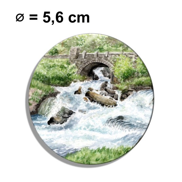Fridge magnet with bottle opener watercolor art print Norway Norge Geiranger Fjord River with waterfall