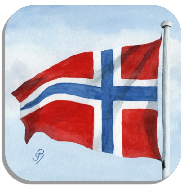 Untersetzer Glasuntersetzer 9,5 x 9,5 cm Aquarell Maritim Kunst Druck Kunstdruck Nordsee Norwegen Flagge Fahne