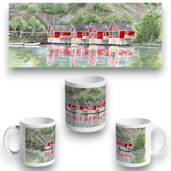 Cup Coffee Cup Mug watercolor art print Norway Norge  Aurlandsfjord - Flåm Flam