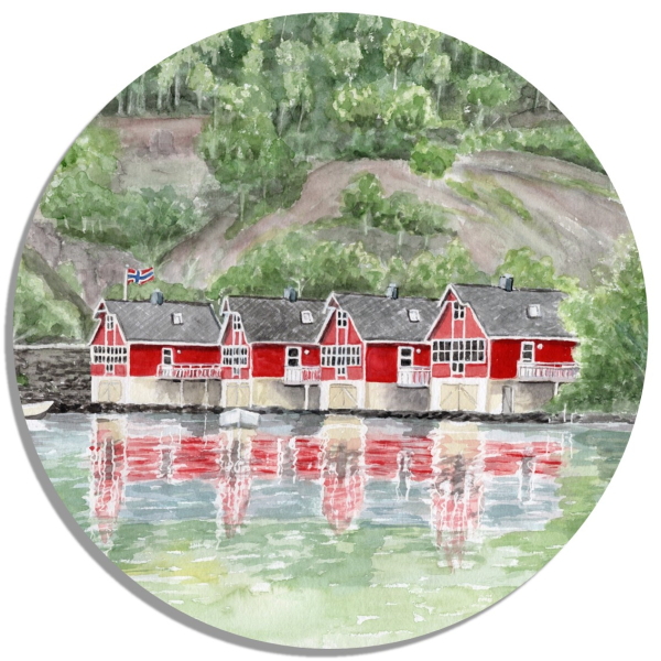 Coasters glass coasters 9,5 x  9,5 cm watercolor art print Norway Norge Aurlandsfjord - Flåm Flam
