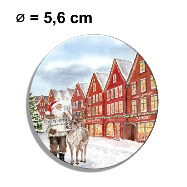 Fridge magnet with bottle opener watercolor art print Norway Norge Bergen Bryggen - Julehuset - Christmas