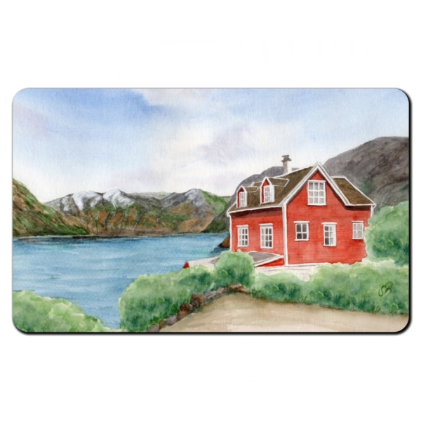 Frühstücksbrettchen Brettchen Aquarell Kunst Druck Kunstdruck Norwegen Norge Norway Eisfjord Fjord Gletscher Haus am Fjord