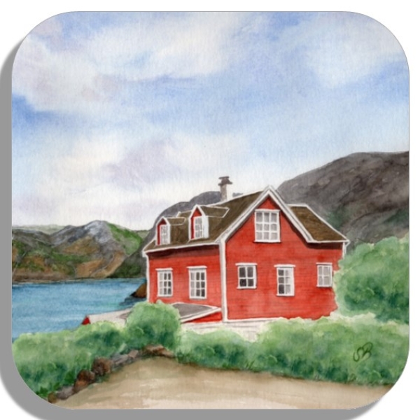 Untersetzer Glasuntersetzer 9,5 x 9,5 cm Aquarell Kunst Druck Kunstdruck Norwegen Norge Norway Eisfjord Fjord Gletscher Haus am Fjord