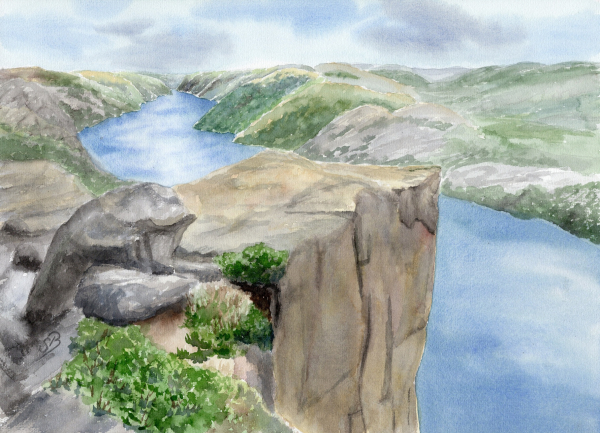 Poster DIN-A4 watercolor art print Norway Norge - Preikestolen  Stavanger - NO31