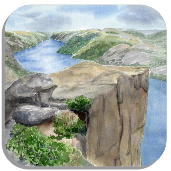 Coasters glass coasters 9,5 x  9,5 cm watercolor art print Norway Norge - Preikestolen  Stavanger - NO31