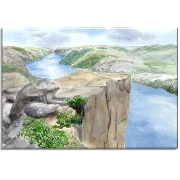 Stretcher frame canvas 30 x 20 cm linen  watercolor art print Norway Norge - Preikestolen  Stavanger - NO31