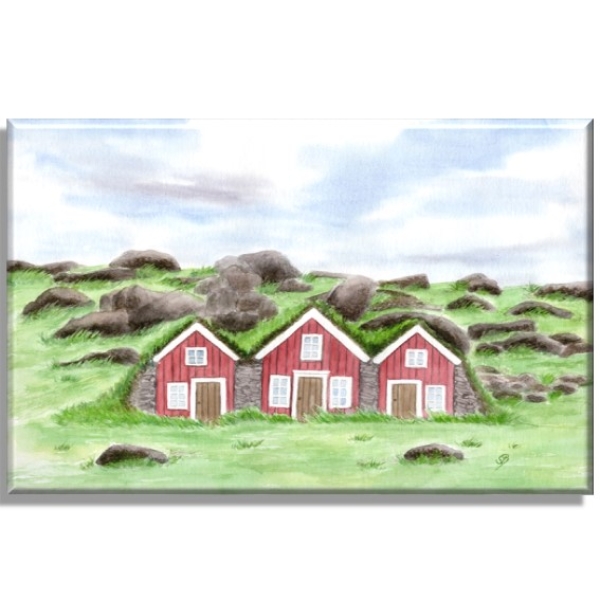 Leinwand 30 x 20 cm Keilrahmen Canvas-Leinen Aquarell Kunst Druck Kunstdruck Feenhäuser Island Märchen