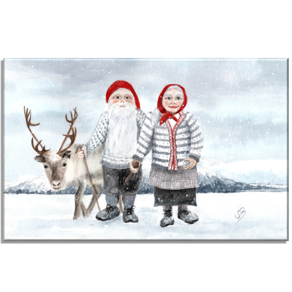 Leinwand 40 x 30 cm Keilrahmen Canvas-Leinen Aquarell Kunst Druck Kunstdruck Norwegen Norge Norway Weihnachten Weihnachtsmann Julenissen - NO9