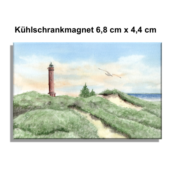 Kühlschrankmagnet  Aquarell Maritim Kunst Druck Kunstdruck Nordsee Norderney Leuchtturm Insel Strand