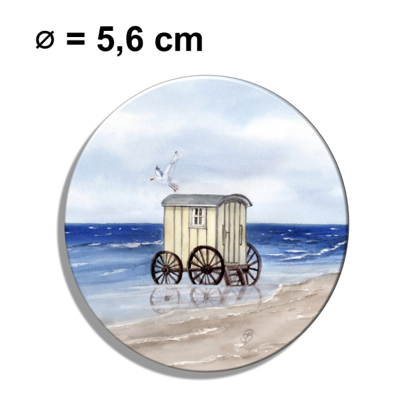Kühlschrankmagnet m. Flaschenöffner Aquarell Maritim Kunst Druck Kunstdruck Nordsee Norderney Badekarren Insel Strand Düne