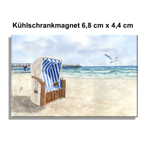 Fridge magnet Watercolor Maritime Art Print Baltic Sea - Seagull Pier