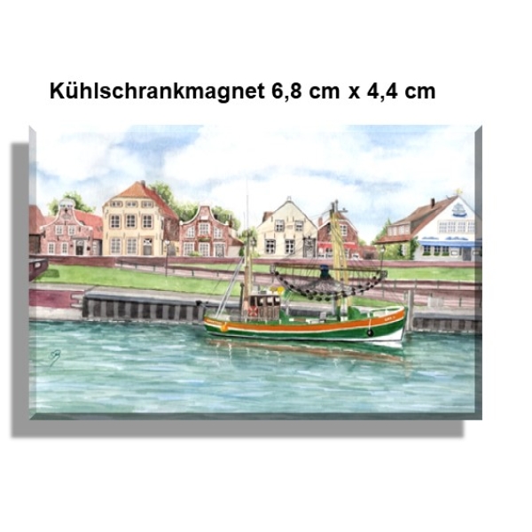 Kühlschrankmagnet Aquarell Maritim Kunst Druck Kunstdruck Nordsee Ostfriesland Greetsiel  Hafen