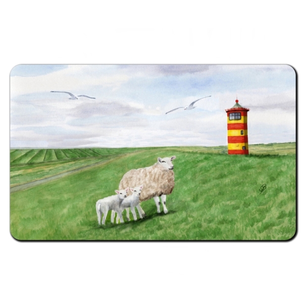Frühstücksbrettchen Brettchen Aquarell Maritim Kunst Druck Kunstdruck Nordsee Ostfriesland Greetsiel Pilsumer Leuchtturm Pilsum Schafe Deich