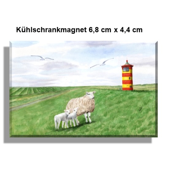 Kühlschrankmagnet Aquarell Maritim Kunst Druck Kunstdruck Nordsee Ostfriesland Greetsiel Pilsumer Leuchtturm Pilsum Schafe Deich