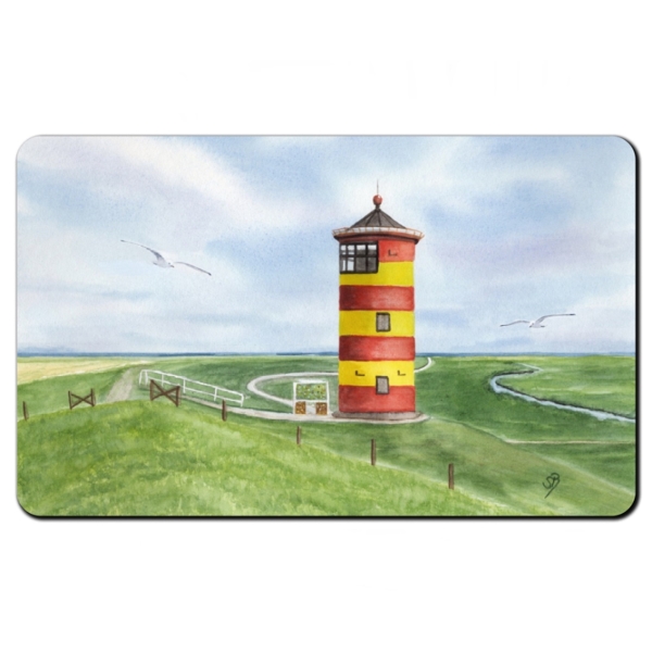 Frühstücksbrettchen Brettchen Aquarell Maritim Kunst Druck Kunstdruck Nordsee Ostfriesland Greetsiel Pilsumer Leuchtturm Pilsum Schafe Deich