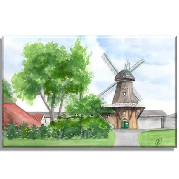 Leinwand 30 x 20 cm Keilrahmen Canvas-Leinen   Aquarell Maritim Kunst Druck Kunstdruck Nordsee Ostfriesland Greetsiel Mühle Mühlen Windmühle Windmühlen