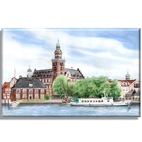 Leinwand 30 x 20 cm Keilrahmen Canvas-Leinen   Aquarell Maritim Kunst Druck Kunstdruck Nordsee Ostfriesland Rathaus Leer